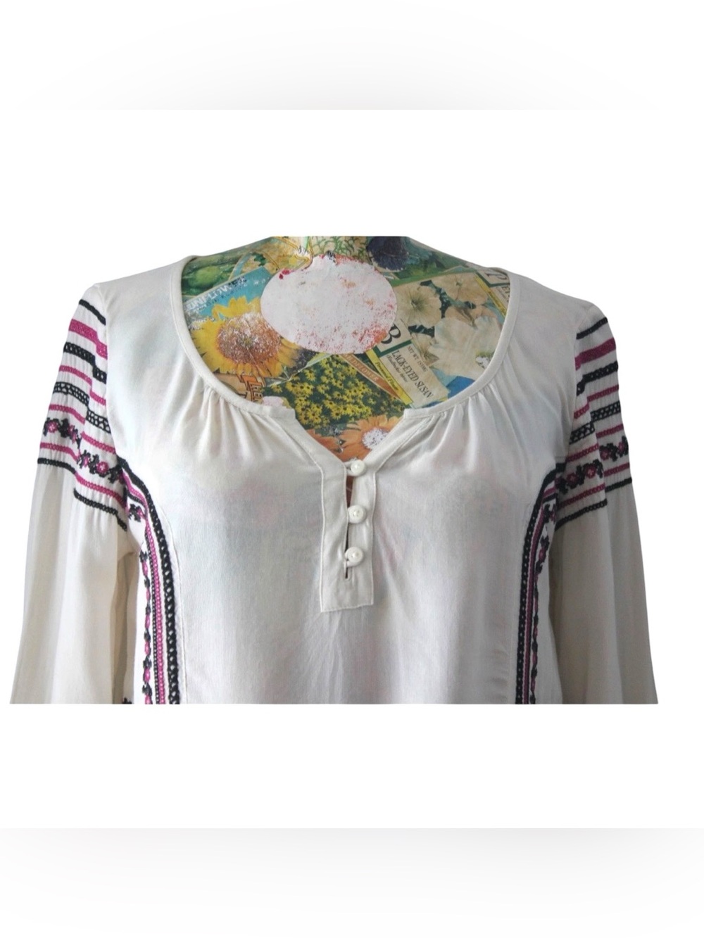 American Eagle Bohemian Flowy Sleeve Peasant Embroidered Summer Top Sz Small - Picture 4 of 10